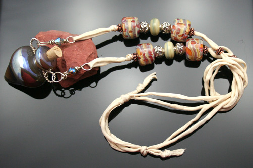 fantasy planet aromatherapy necklace on silk cord with beautiful beads